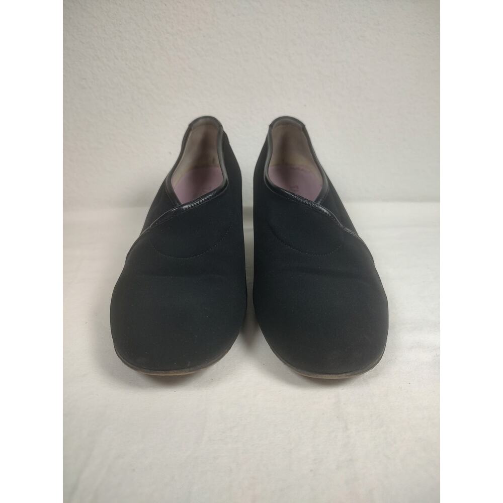 Taryn Rose, Black Pump Block Heel Stretch Fabric Leather Trim Size EU39M = US8M